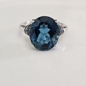 Genuine 8.26 Carat London Blue Topaz & Blue Diamond Ring Sterling Silver Sz 7.5!
